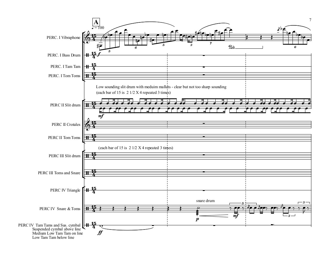 Sample of percussion quartet score, &copy; Adam Rudolph 2017