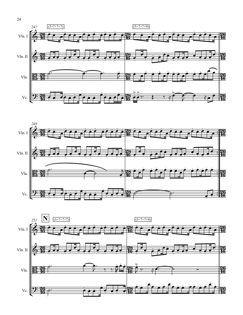 Sample of string quartet score, &copy; Adam Rudolph 2017